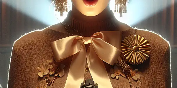 A young actress joyfully receives unexpected acclaim during a film screening, surrounded by an appreciative audience.